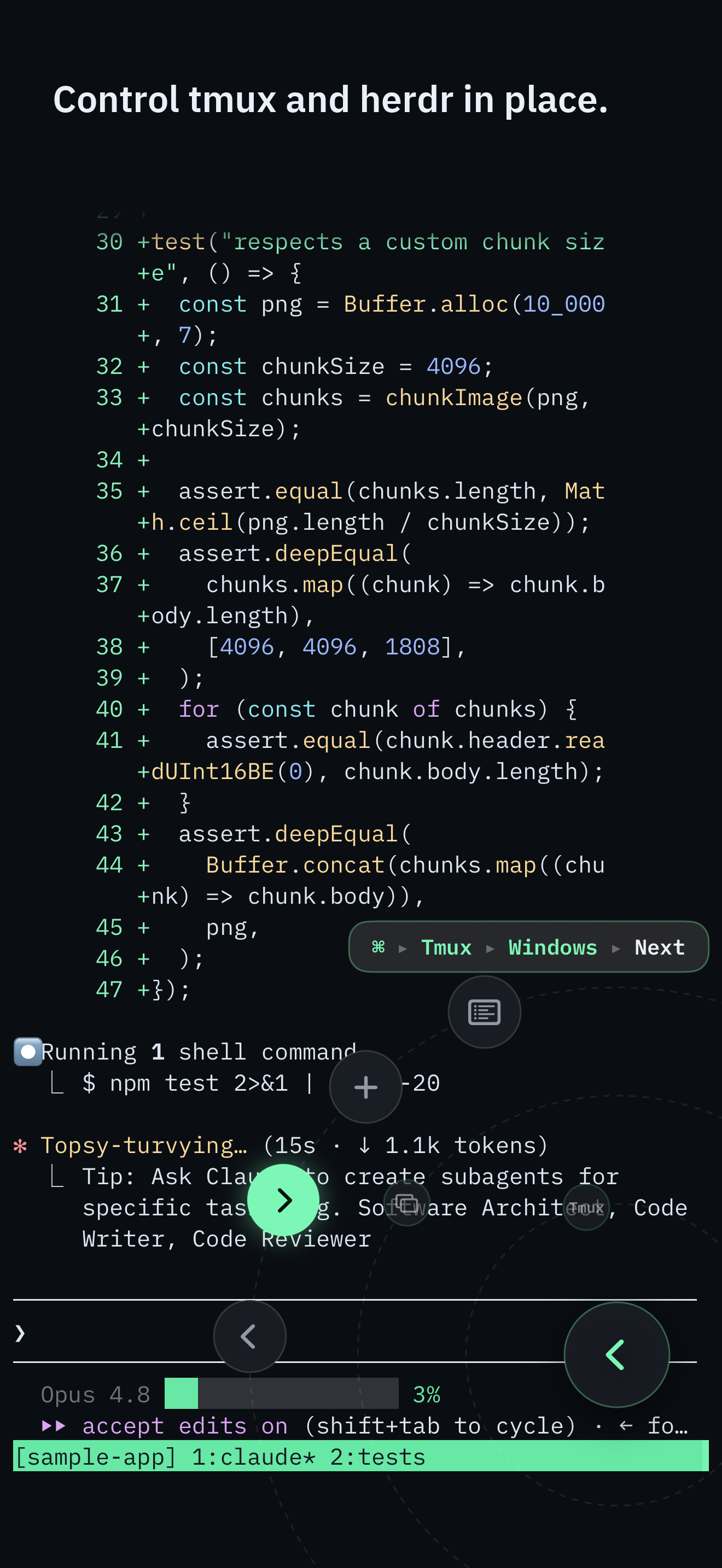 SSHHIP switching tmux windows while a Claude Code session keeps running in the pane